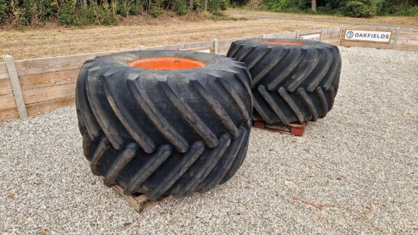 Pair of 66 x 43.00 - 25 Goodyear Terra-Tyres on rims